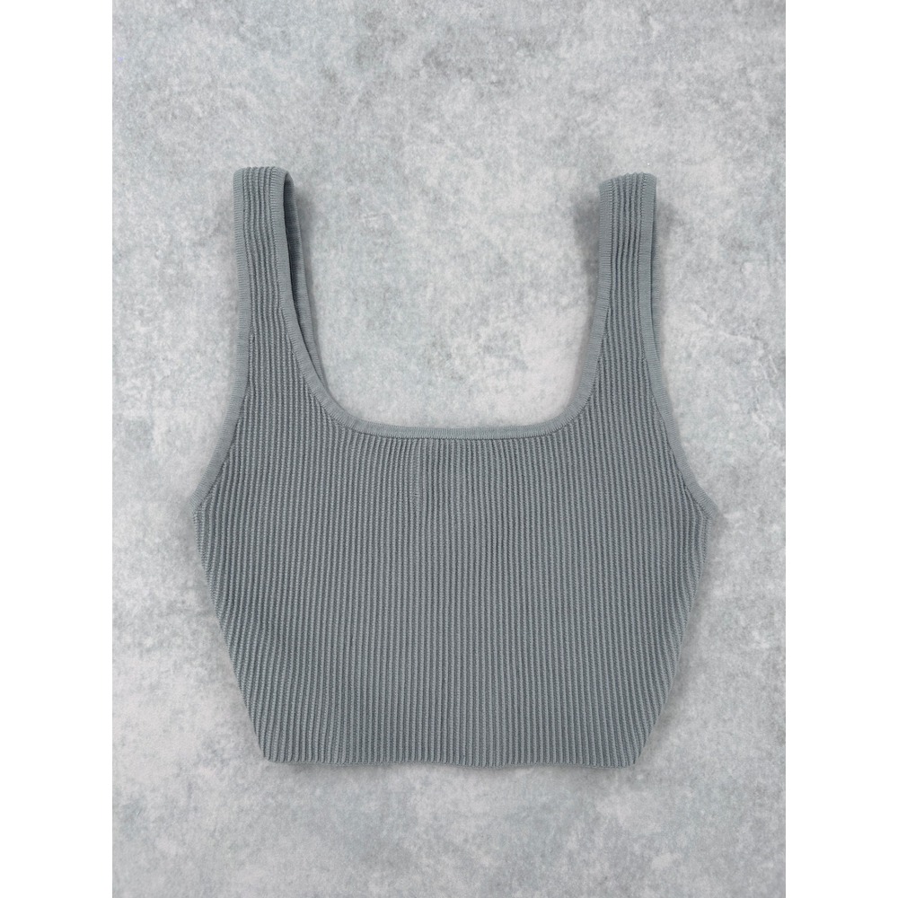 Babaton Sculpt Knit Cropped Tank Top Sage Grey Ribbed Square Neck XS